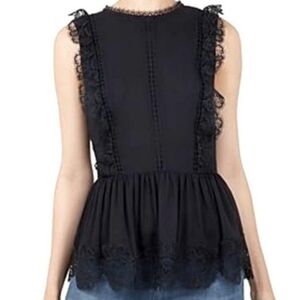 Ted Baker Black Lace Trim Peplum Sleeveless Top
